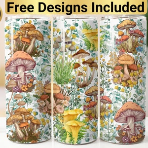 Mushrooms Tumbler Design, Tumbler Wrap PNG, 20 oz Skinny Tumbler Design, Mushrooms Tumbler Wrap, Cottagecore Tumbler Wrap, Mushroom Design,