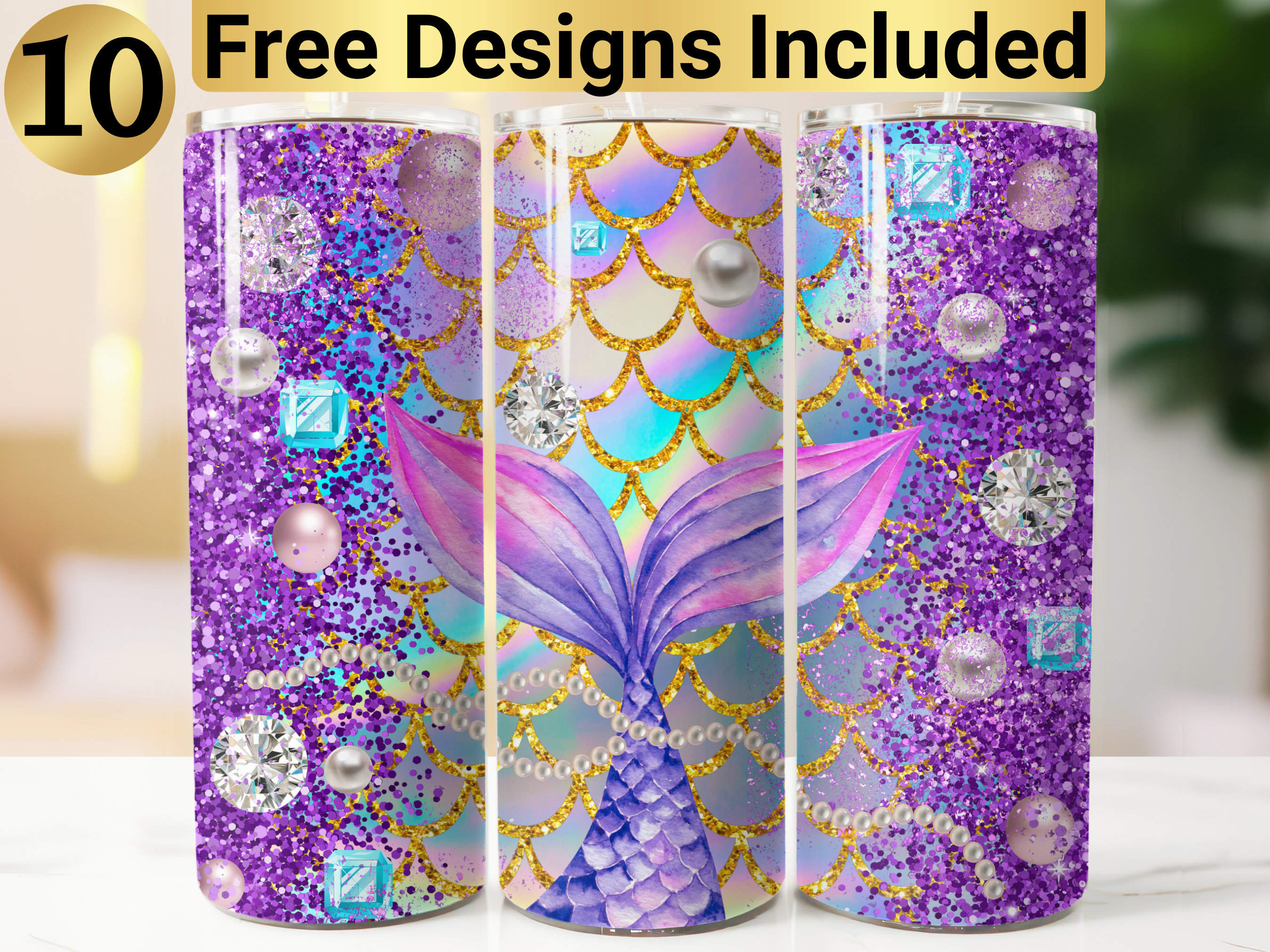 Mermaid Tumbler Design, Tumbler Wrap PNG, 20 Oz Skinny Tumbler Design ...