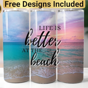 Beach Tumbler Design, Tumbler Wrap PNG, 20 oz Skinny Tumbler Design, Tapered and Straight, Instant Digital Download PNG, Beach Tumbler Wrap,