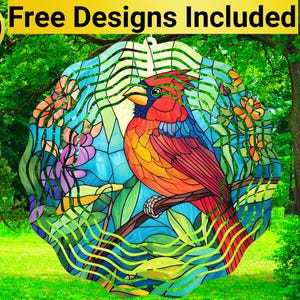 Glasmalerei Kardinal Windspiel, Roter Kardinal Windspiel Sublimationsdesign, Roter Kardinal Windspiel Sublimation,