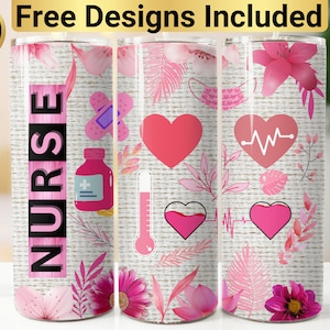Pink Nurse Tumbler Design, Tumbler Wrap PNG, 20 oz Skinny Tumbler Design, Nurse Tumbler Wrap, Nurse Tumbler PNG, Nurse Sublimation,