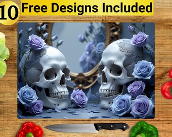 Skull Cutting Board Design, Skull Cutting Board PNG, Cutting Board Sublimation Design, Spooky Cutting Board Design, Cutting Board PNG,