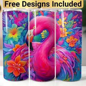Rainbow Flamingo Floral Tumbler Design, Tumbler Wrap PNG, 20 oz Skinny Tumbler Design, Flamingo Tumbler Design, Flamingo Tumbler Wrap,