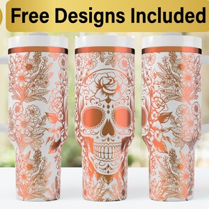 Vaso de calavera de azúcar de 40 oz con diseño SVG láser, envoltura para vaso de 40 oz grabada con láser, SVG grabado con láser, envoltura para vaso SVG, envoltura para vaso de 40 oz