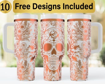 40oz Sugar Skull Tumbler Laser Svg Design, 40oz Laser Engraved Tumbler Wrap, Laser Engraving SVG, Tumbler Wrap SVG, 40 oz Tumbler Wrap,