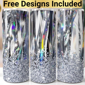 Diamond Tumbler Design, Tumbler Wrap PNG, 20 oz Skinny Tumbler Design, Silver Glitter Tumbler Wrap, Abstract Confetti Tumbler Wrap,