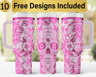 40oz Sugar Skull Tumbler Laser Svg Design, 40oz Laser Engraved Tumbler Wrap, Laser Engraving SVG, Tumbler Wrap SVG, 40 oz Tumbler Wrap,