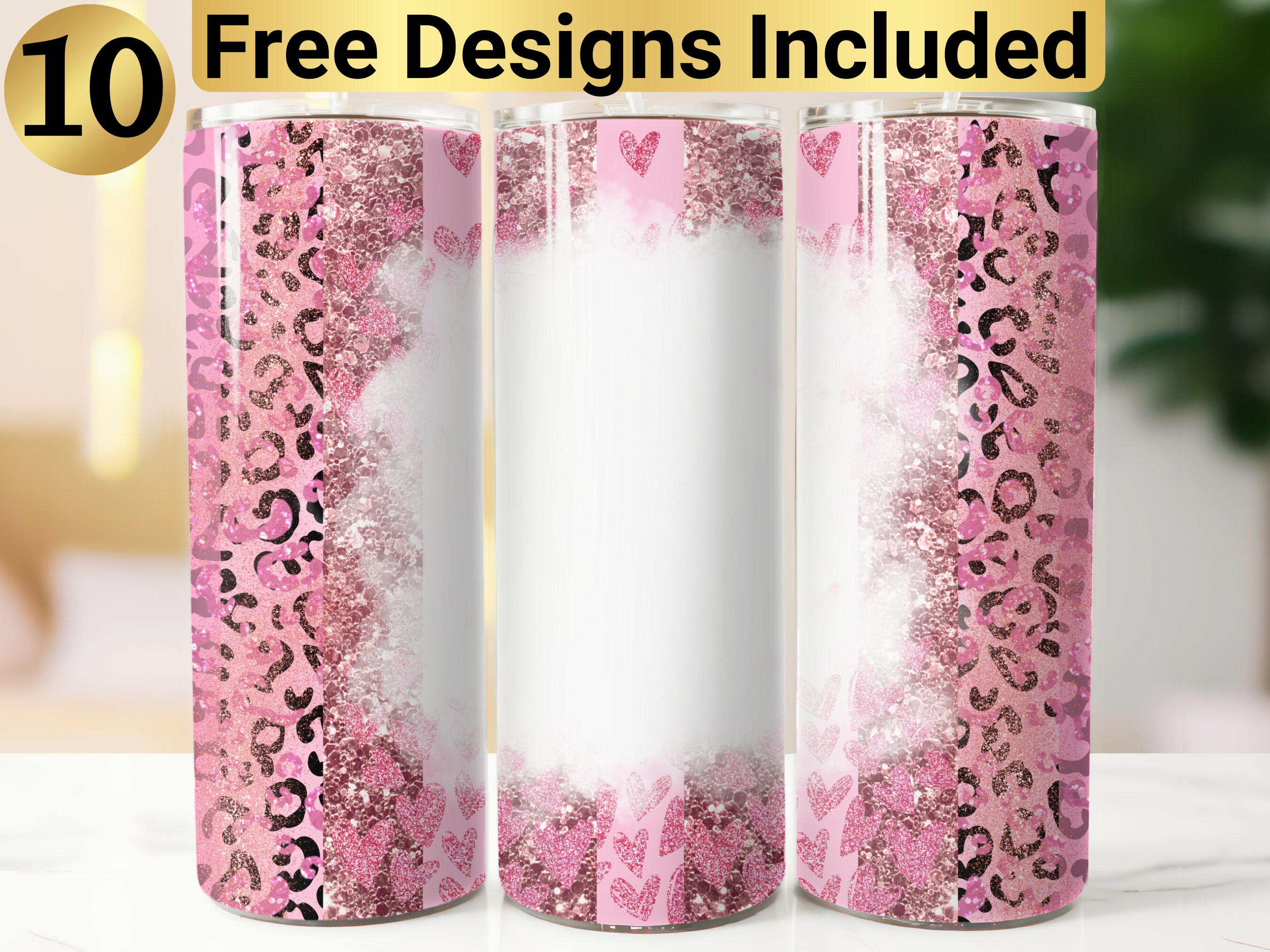 Pink Leopard Glitter Tumbler Design, Tumbler Wrap PNG, 20 Oz Skinny ...