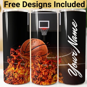 Flaming Basketball Tumbler Design, Tumbler Wrap PNG, 20 oz Skinny Tumbler Design, Basketball Tumbler Wrap, Basketball Tumbler Design,