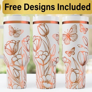 40 Unzen Tulpenblumen Tumbler Laser SVG Design, 40 Unzen Laser gravierte Tumbler Wrap, Laser Gravur SVG, Tumbler Wrap SVG, 40 Unzen Tumbler Wrap,