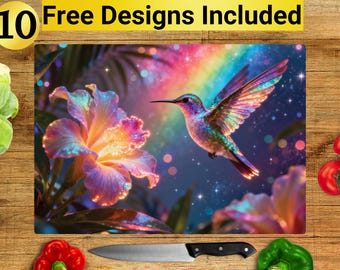 Sparkling Hummingbird Cutting Board Design, Hummingbird Cutting Board PNG, Cutting Board Sublimation Design, Bird Cutting Board Design,