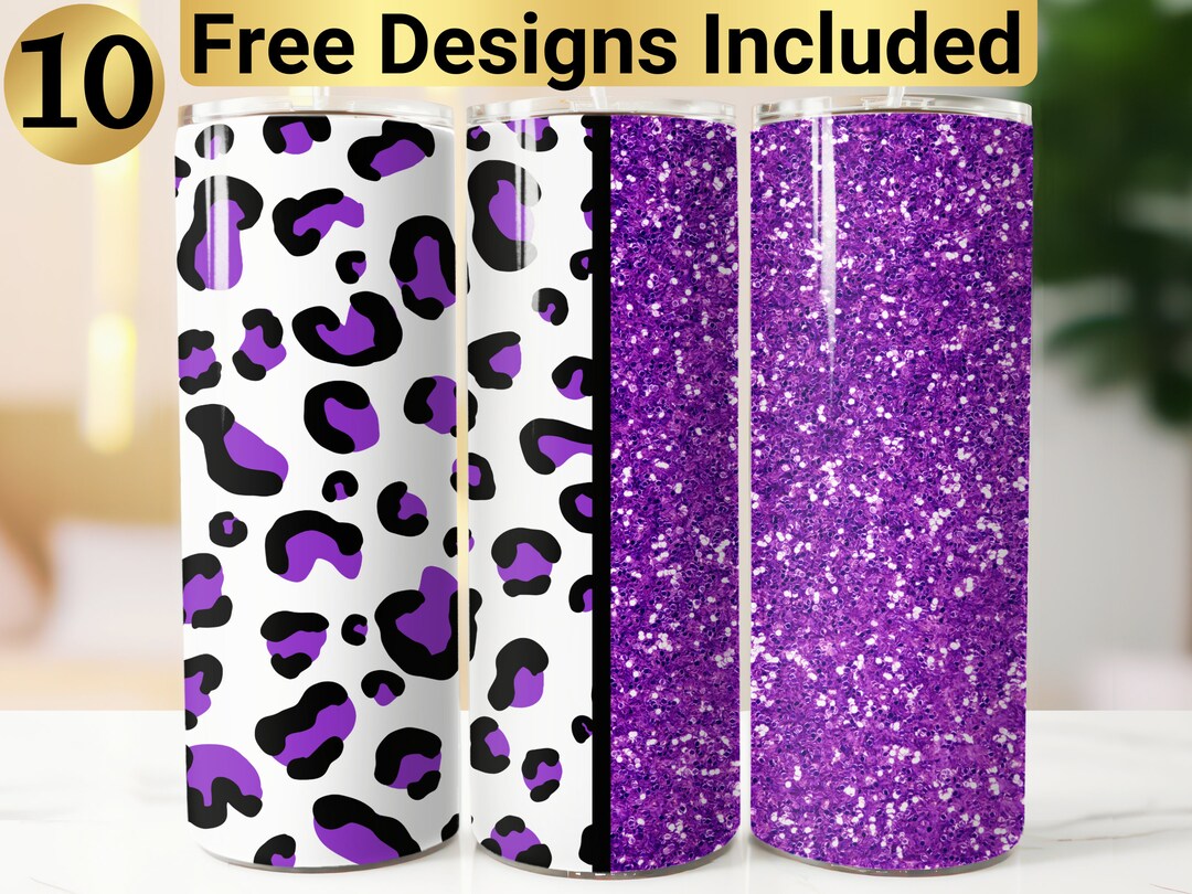 Purple Glitter Leopard Tumbler Design, Tumbler Wrap PNG, 20 Oz Skinny ...