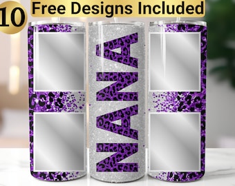 Purple Glitter Nana Tumbler Design, Tumbler Wrap PNG, 20 oz Skinny Tumbler Design, Tapered and Straight, Instant Digital Download PNG,