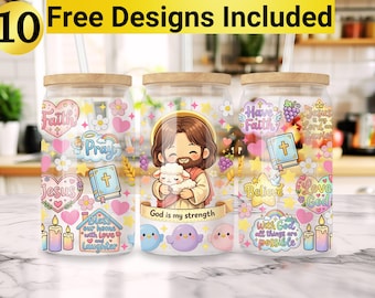 Jesus Glass Cup Design, Glass Can PNG, 16oz Glass Can Design, Jesus Glass Can Wrap, Jesus Glass Can Design, Christian Glass Cup PNG,