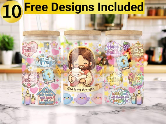 Jesus Glass Cup Design, Glass Can PNG, 16oz Glass Can Design, Jesus Glass Can Wrap, Jesus Glass Can Design, Christian Glass Cup PNG,