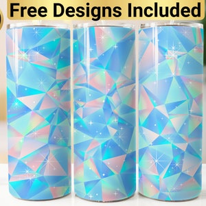 Holographic 3D Crystal Glitter Tumbler Design, Tumbler Wrap PNG, 20 oz Skinny Tumbler Design, Sparkling Tumbler Wrap, Crystal Tumbler Wrap,