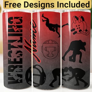 Wrestling Red Grey Tumbler Design, Tumbler Wrap PNG, 20 oz Skinny Tumbler Design, Wrestling Tumbler Wrap, Wrestling Tumbler Design, Add Name