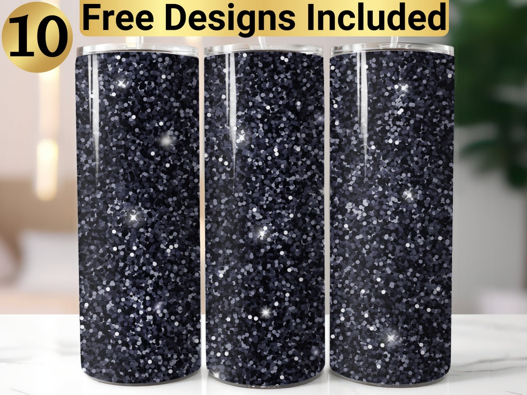 Black Glitter Tumbler Design, Tumbler Wrap PNG, 20 Oz Skinny Tumbler
