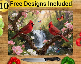 Cardinal Cutting Board Design, Cardinal Cutting Board PNG, Cutting Board Sublimation Design, Red Cardinal Cutting Board Design,