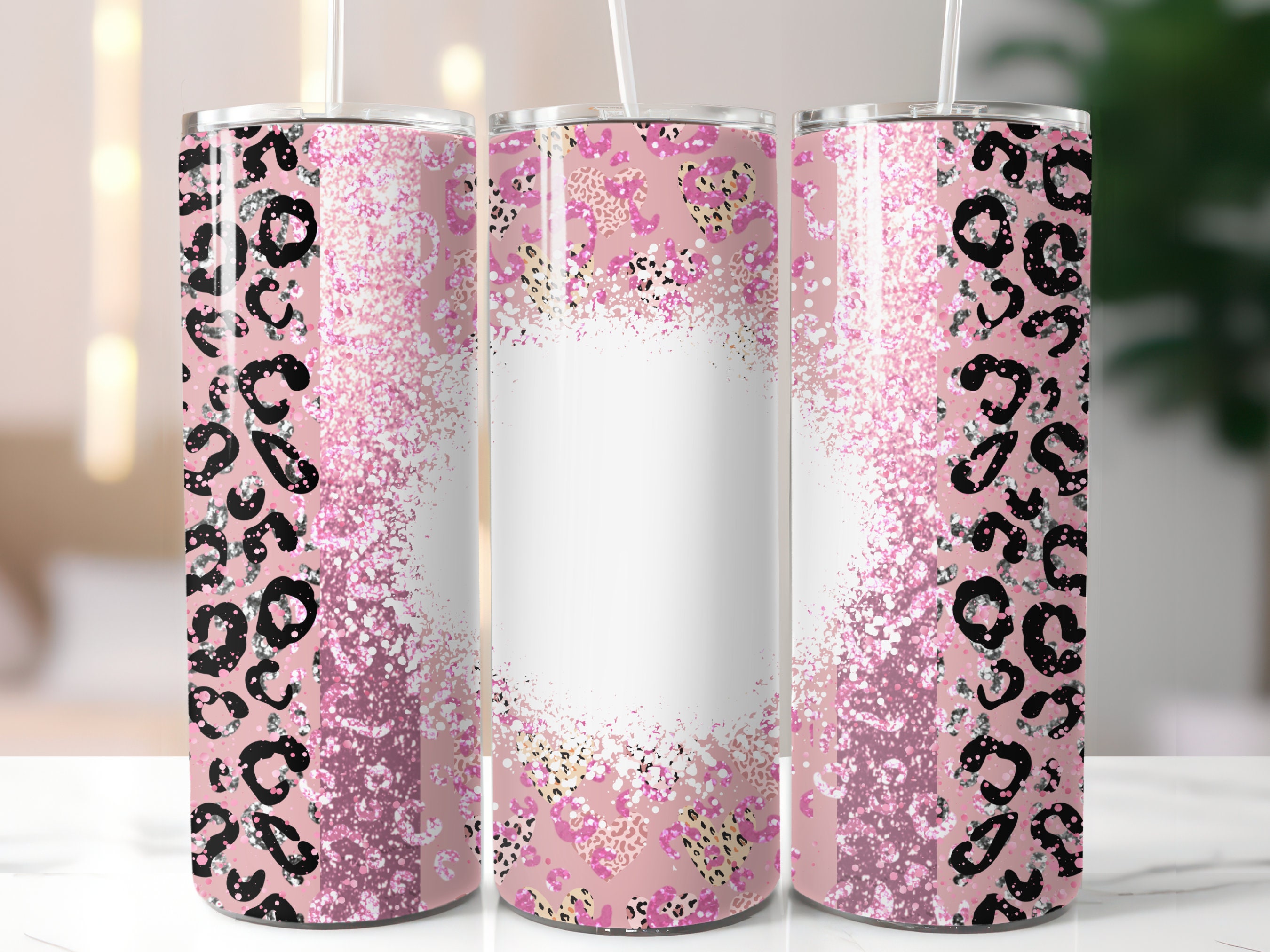 Pink Leopard Glitter Tumbler Design, Tumbler Wrap PNG, 20 Oz Skinny ...