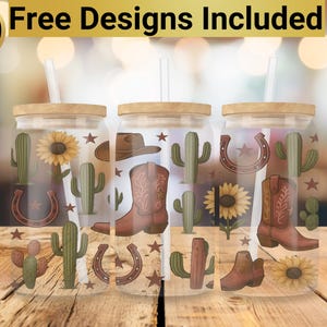 Cowboy Glass Tumbler Design, Glass Can Wrap PNG, 16 oz Glass Can Wrap Design, Cowboy Glass Tumbler Wrap, Cowboy Glass Can PNG,