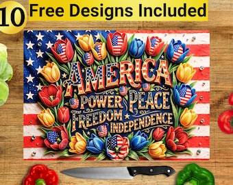 American Flag Flowers Cutting Board Design, USA Cutting Board PNG, Cutting Board Sublimation Design, USA Cutting Board Design,