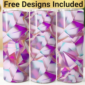 Holographic 3D Crystal Glitter Tumbler Design, Tumbler Wrap PNG, 20 oz Skinny Tumbler Design, Sparkling Tumbler Wrap, Crystal Tumbler Wrap,