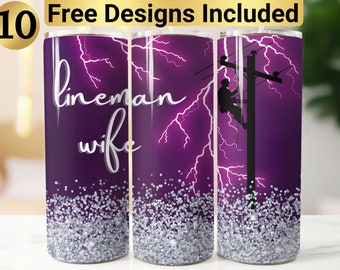 Lineman Wife Tumbler Design, Tumbler Wrap PNG, 20 oz Skinny Tumbler Design, Lineman Tumbler Wrap, Lineman Tumbler Design, Lineman Design,