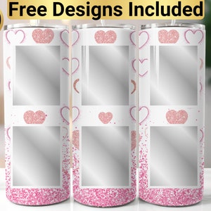 Pink Glitter Hearts Photo Tumbler Design, Tumbler Wrap PNG, 20 oz Skinny Tumbler Design, Taps toelopend en recht, Instant Digital Download PNG,
