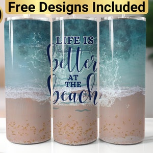 Beach Tumbler Design, Tumbler Wrap PNG, 20 oz Skinny Tumbler Design, Tapered and Straight, Instant Digital Download PNG, Beach Tumbler Wrap,