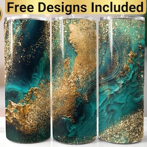 Teal and Gold Tumbler Design, Tumbler Wrap PNG, 20 oz Skinny Tumbler Design, Abstract Tumbler Design, Abstract Tumbler Wrap,