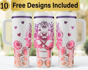 40oz Highland Cow Tumbler Laser Svg Design, 40oz Laser Engraved Tumbler Wrap, Laser Engraving SVG, Tumbler Wrap SVG, 40 oz Tumbler SVG,