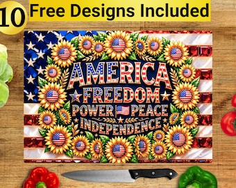 American Flag Flowers Cutting Board Design, USA Cutting Board PNG, Cutting Board Sublimation Design, USA Cutting Board Design,
