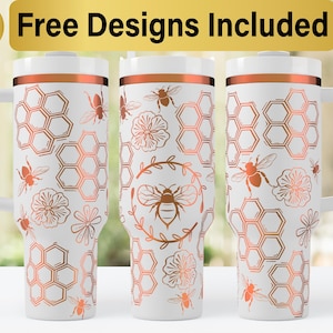 40oz Honey Bee Tumbler Laser Svg Design, 40oz Laser Engraved Tumbler Wrap, Laser Engraving SVG, Tumbler Wrap SVG, 40 oz Tumbler Wrap,