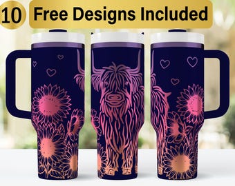 40oz Highland Cow Tumbler Laser Svg Design, 40oz Laser Engraved Tumbler Wrap, Laser Engraving SVG, Tumbler Wrap SVG, 40 oz Tumbler SVG,