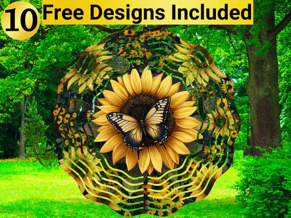 Sunflower butterfly Wind Spinner, Sunflower Wind Spinner Sublimation Design, Sunflower Wind Spinner Sublimation, Wind Spinner Sublimation,