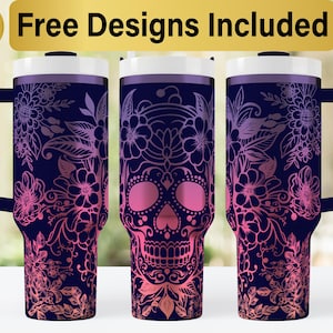 Vaso de calavera de azúcar de 40 oz con diseño SVG láser, envoltura para vaso de 40 oz grabada con láser, SVG grabado con láser, envoltura para vaso SVG, envoltura para vaso de 40 oz