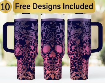 40oz Sugar Skull Tumbler Laser Svg Design, 40oz Laser Engraved Tumbler Wrap, Laser Engraving SVG, Tumbler Wrap SVG, 40 oz Tumbler Wrap,