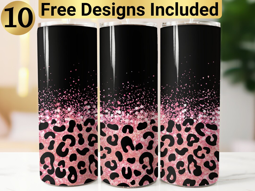 Pink Glitter Leopard Tumbler Design, Tumbler Wrap PNG, 20 Oz Skinny ...