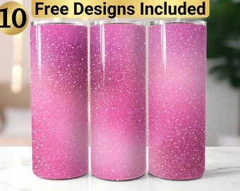 Pink Glitter Ombre Tumbler Design, Tumbler Wrap PNG, 20 oz Skinny Tumbler Design, Pink Glitter Tumbler Design, Pink Glitter Tumbler Wrap,