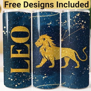 Leo Zodiac Celestial Tumbler Design, Tumbler Wrap PNG, 20 oz Skinny Tumbler Design, Leo Tumbler Wrap, Leo Lion Tumbler, Leo Tumbler Design,