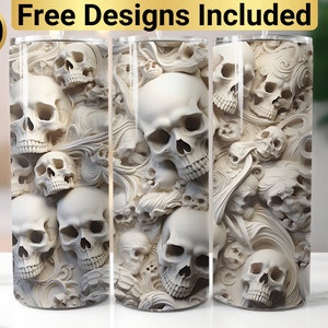 3D Skulls Tumbler Design, Tumbler Wrap PNG, 20 oz Skinny Tumbler Design, Skull Tumbler Design, Skull Sublimation, Skull Tumbler PNG,