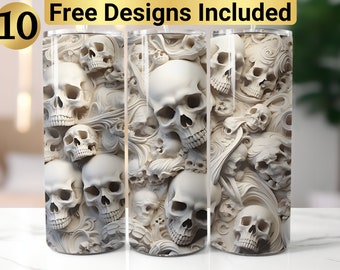 3D Skulls Tumbler Design, Tumbler Wrap PNG, 20 oz Skinny Tumbler Design, Skull Tumbler Design, Skull Sublimation, Skull Tumbler PNG,
