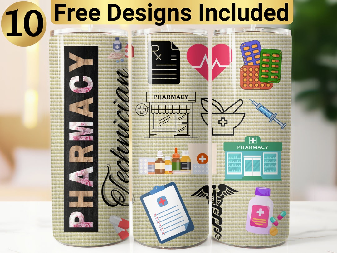 Pharmacy Technician Tumbler Design, Tumbler Wrap PNG, 20 Oz Skinny