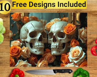 Skull Cutting Board Design, Skull Cutting Board PNG, Cutting Board Sublimation Design, Spooky Cutting Board Design, Cutting Board PNG,