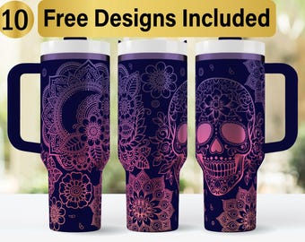 40oz Mandala Skull Tumbler Laser Svg Design, 40oz Laser Engraved Tumbler Wrap, Laser Engraving SVG, Tumbler Wrap SVG, 40 oz Tumbler Wrap,
