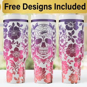 Vaso de calavera de azúcar de 40 oz con diseño SVG láser, envoltura para vaso de 40 oz grabada con láser, SVG grabado con láser, envoltura para vaso SVG, envoltura para vaso de 40 oz