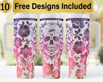 40oz Sugar Skull Tumbler Laser Svg Design, 40oz Laser Engraved Tumbler Wrap, Laser Engraving SVG, Tumbler Wrap SVG, 40 oz Tumbler Wrap,