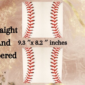 Puede incluir: Dos dise&ntilde;os digitales con tem&aacute;tica de b&eacute;isbol sobre fondos blancos con patrones de costuras rojas. El texto dice Straight And Tapered 23,6 cm x 20,8 cm. Un dise&ntilde;o es rectangular y el otro tiene forma c&oacute;nica para recipientes.