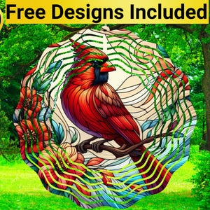 Glasmalerei Kardinal Windspiel, Roter Kardinal Windspiel Sublimationsdesign, Roter Kardinal Windspiel Sublimation,